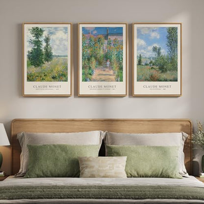 3 Piece Framed Claude Monet Landscape Wall Art for Living Room, 16x24 Inch - color: Green and Blue, size: 16"W x 24"Hx3Pcs