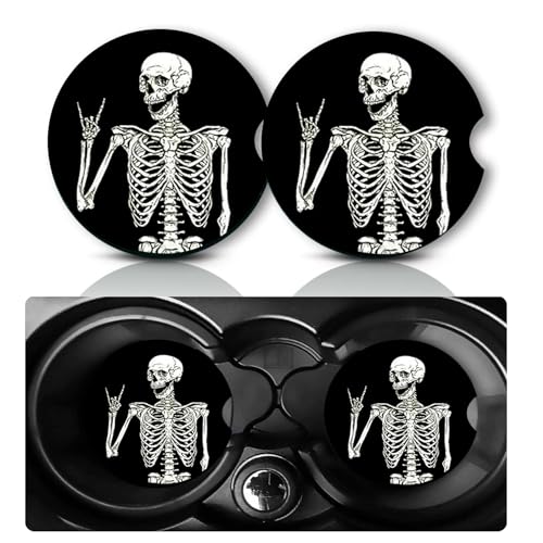 2Pcs Skeleton Car Coasters,2.75" Neoprene Rubber Cars Cup Holder Coasters - color: Skeleton