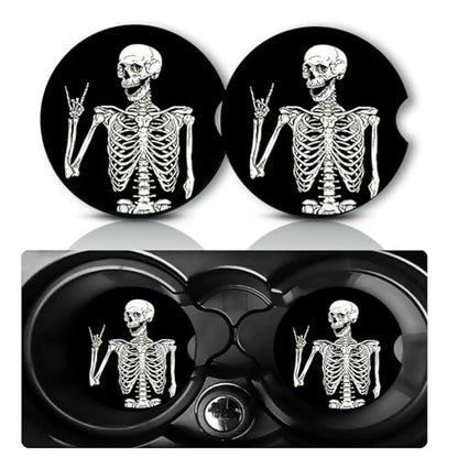 2Pcs Skeleton Car Coasters,2.75" Neoprene Rubber Cars Cup Holder Coasters - color: Skeleton