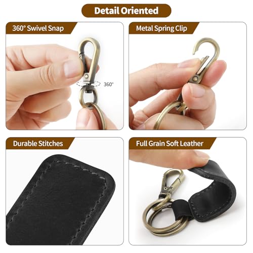 Jack&Chris Genuine Leather Car Keychain, Universal Key Fob Keychain, Leather Key Chain Holder for Men and Women, JC306 - color: Black