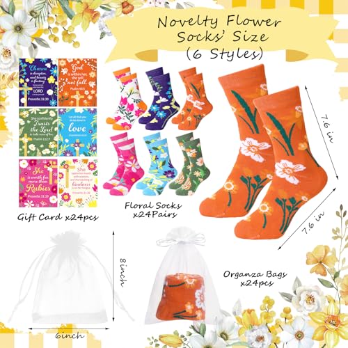 Chicingyou 24 Sets Christian Floral Crew Socks Women with Bible Cards