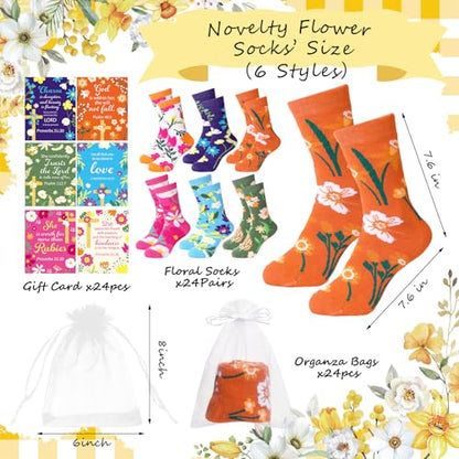 Chicingyou 24 Sets Christian Floral Crew Socks Women with Bible Cards