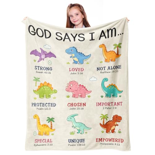 Mosslink Baptism Gifts for Boys Girl, Christian Gift Dinosaur Blanket 40"x50" - color: White-god Says I Am