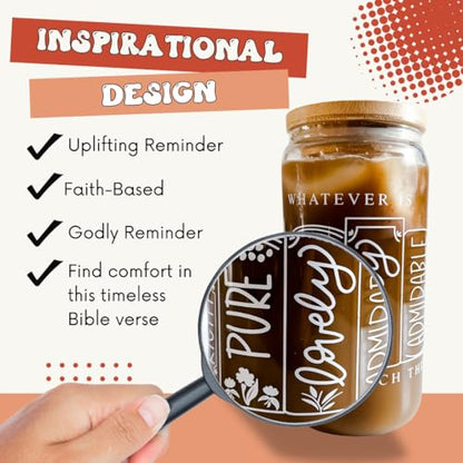Elly and Grace Christian Tumbler for Women, 20 oz. Bible Verse Tumbler, Christian Cups for Women, Faith Mug, includes lid and straw (Philippians 4:8 20oz)