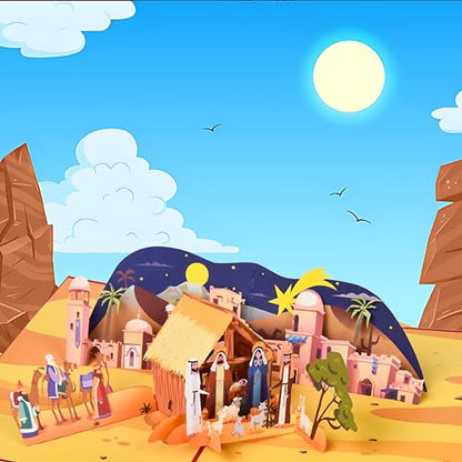 3D Pop Up Interesting Cards for men - Nativity of Jesus Greeting Card - color: Desert Town