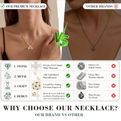 Moissanite Double Cross Necklace, Women Moissanite Diamond Cross Pendant - color: 14K Gold Vermeil+Football