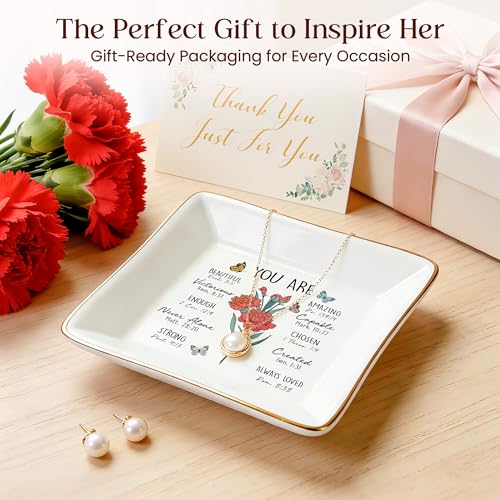 Birthday Gifts for Women, Carnation Scripture Jewelry Dish, Christian Gift - style: Carnation: Love, Fascination, Distinction(January Birth Flower)