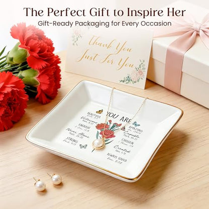 Birthday Gifts for Women, Carnation Scripture Jewelry Dish, Christian Gift - style: Carnation: Love, Fascination, Distinction(January Birth Flower)