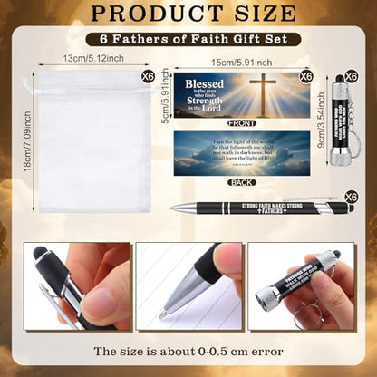 Jutom 18pcs/6 Sets Christian Gifts for Church Bulk 6 Christian Faith LED Flashlight Keychain 6 Bible Stylus Pens 6 Bookmarks for Men of God - style: Fathers of Faith