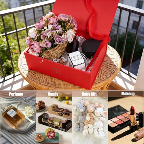 Aimyoo Large Red Gift Box with Ribbon, 11.5x8.6x4.1 inch Groomsman Proposal Box for Presents with Magnetic Closure Lids, Rectangle Collapsible Luxury Box for Wedding, Christmas, Halloween, Birthday - color: Red 11.5x8.6x4.1 inch-1 Pack