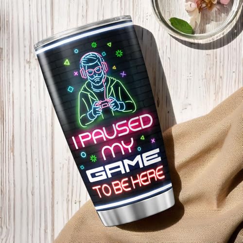 Mode On Insulated Stainless Steel Tumbler, Funny Gaming Cup for Men Boys Teenagers, I Paused My Game to Be Here 20oz Travel Mug for Coffee Water Juice Gift - color: Gamer Life J3