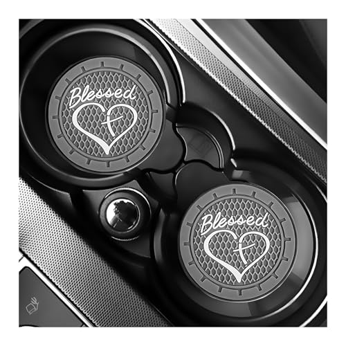 2 PCS Car Cup Holder Coaster, 2.76 Inch Non-Slip Auto Drink Mats with Blessed Cross and Heart, Shockproof Christian Cup Insert Coaster for Most Vehicles, Car Accessories (Gray) - color: Gray