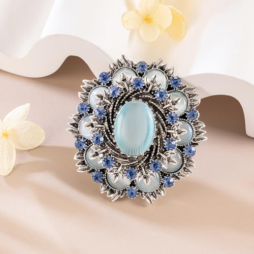 SELOVO Jewelry Victorian Style Oval Brooch Pin for Women Jewelry - color: Blue