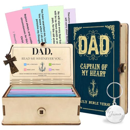 Dad Bible Verse Box, Personalized Name Keychain, 150 Color Coded Scripture Cards, Christian Gift for Dad, Gift Father's Day - color: Dad Bible