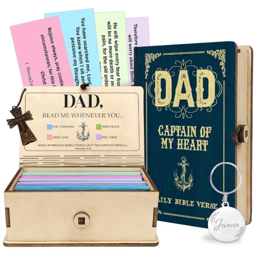 Dad Bible Verse Box, Personalized Name Keychain, 150 Color Coded Scripture Cards, Christian Gift for Dad, Gift Father's Day - color: Dad Bible