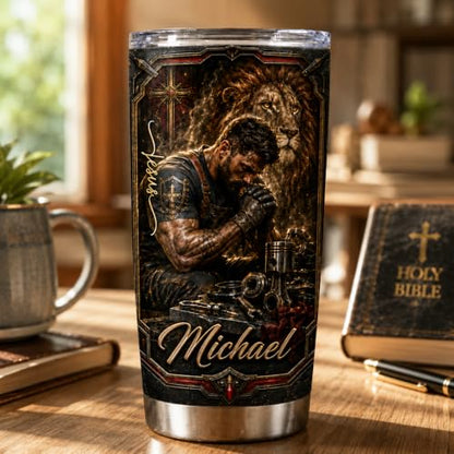 Personalized Christian Gifts For Men - Warrior Christ Faith Man Of God Tumbler V8 - A Child Of God Religious Bible For Dad, Husband, Grandpa on Fathers Day, Christmas, Birthday - color: CH-VAR-08