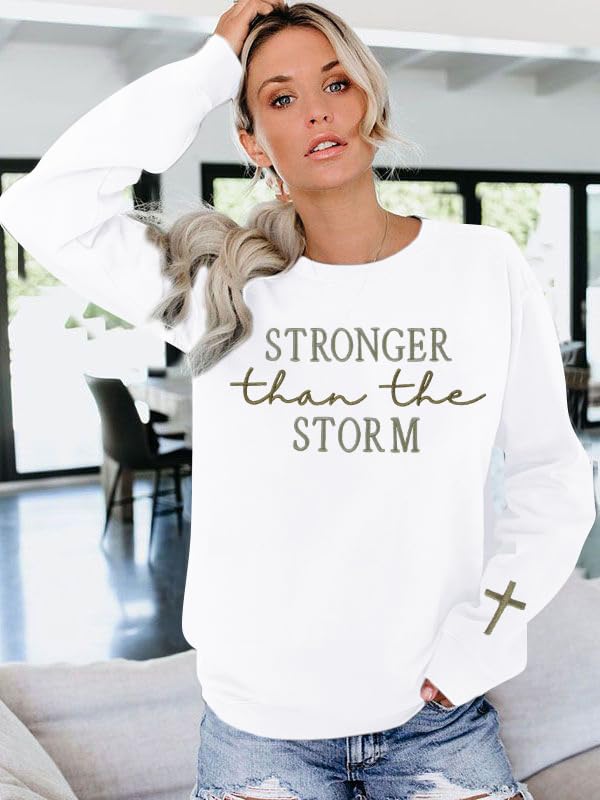 Christian Sweatshirt Women Bible Verse Pullover Religious Faithful Shirt - color: White-stronger, size: Medium
