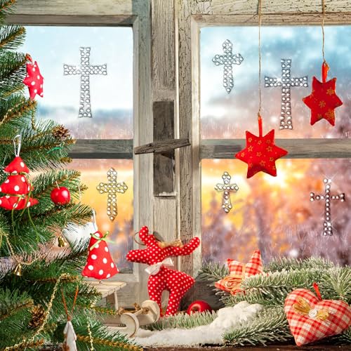 Epakh 84 Pcs Silver Cross Stickers Glitter Bling Rhinestone Sticker - color: Silver, size: Cross