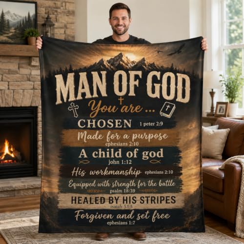 Christian Gifts for Men, Man of God Fleece Blanket, 50"x60" - color: Mountain Faith