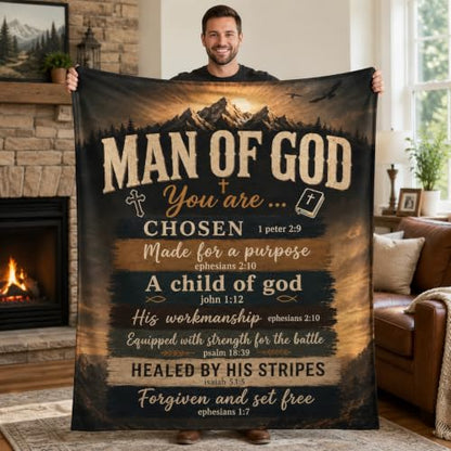 Christian Gifts for Men, Man of God Fleece Blanket, 50"x60" - color: Mountain Faith
