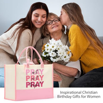 jeilink Inspirational Religious Gifts Boss Mom Birthday Christmas Tote Bag Canvas Reusable Grocery Beach Tote Black Pink - color: Pray on It 1143