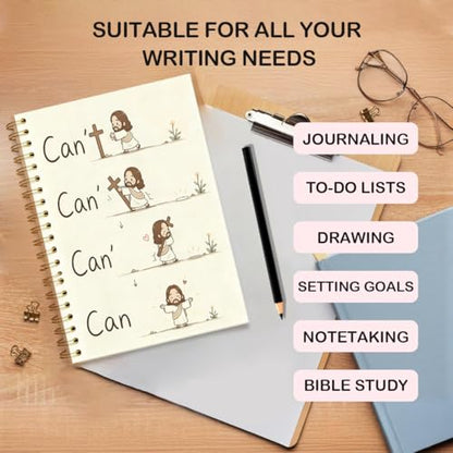 Inspirational Christian Jesus Cross Spiral Notebook 5.5x8.3 Inch, Cute Funny Can't Can Faith Lined Journal for School Work, Cute Religious Gifts for Women Teen Girls - color: Christian