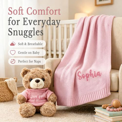 Personalized Baby Blanket with Name, Optional Teddy Bear Gift for Boy Girl