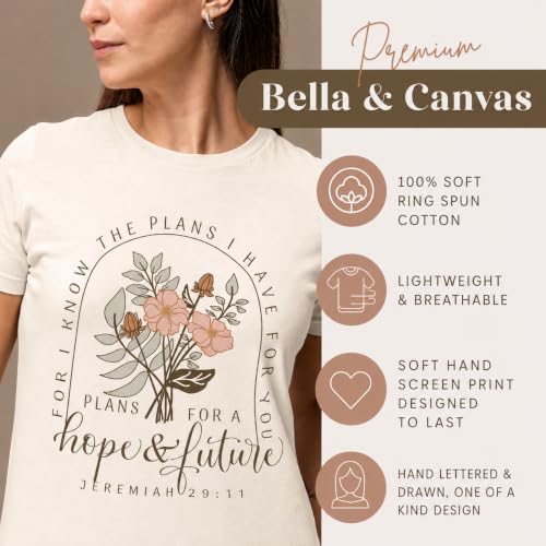Christian Shirts for Women, Bible Verse Scripture, Jesus Faith Graphic Tee - color: Jeremiah 29:11 - Cream, size: Medium