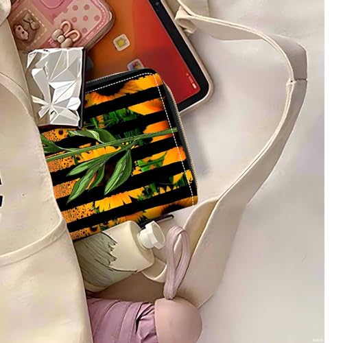 American Flag Sunflower Print Wallet for Women Large Capacity Wallet Credit Card Holder PU Leather Zipper Clutch Purse Phone Wallet - color: American Flag Sunflower