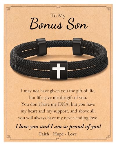 Shonyin Religious Catholic Gifts for Teen Boy Men, Cross Bracelet with Card - style: Bonus Son