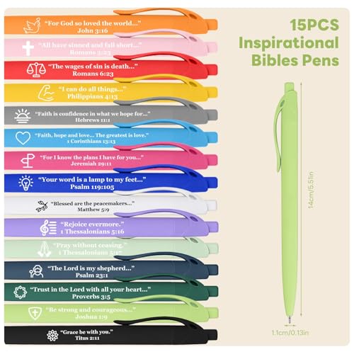 15 Pcs Bible Pens Christian Pen, Bible Verse Pens with ST Nip - color: Black
