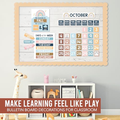 Classroom Calendar Set Bulletin Board Decorations, 98pc School Calendar Set - color: Boho Classic