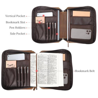 Polare Full Grain Leather Bible Cover Church Bag Bible Protective Book Holder Carrying Case Folder Organizer Portfolio for Men and Women (Light Brown) - style: Light Brown
