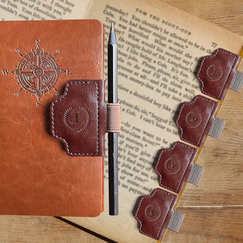Leather Magnetic Bookmark with Pen Holder - 52 Letters Custom Initial A-Z Uppercase Lowercase Personalized Book Mark for Reading Gifts Book Lovers (Dark Brown-I) - color: 1pcs Dark Brown, size: I