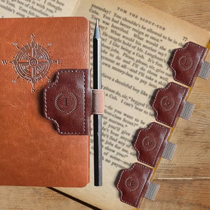 Leather Magnetic Bookmark with Pen Holder - 52 Letters Custom Initial A-Z Uppercase Lowercase Personalized Book Mark for Reading Gifts Book Lovers (Dark Brown-I) - color: 1pcs Dark Brown, size: I