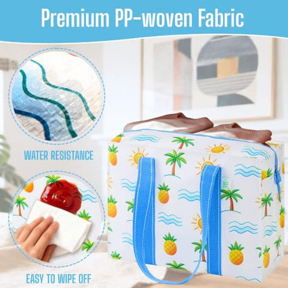 VENO 2 Pack Utility Tote Reusable Grocery Bags with Zipper & Hard Bottom - color: Tropical Island, size: 2 Pack