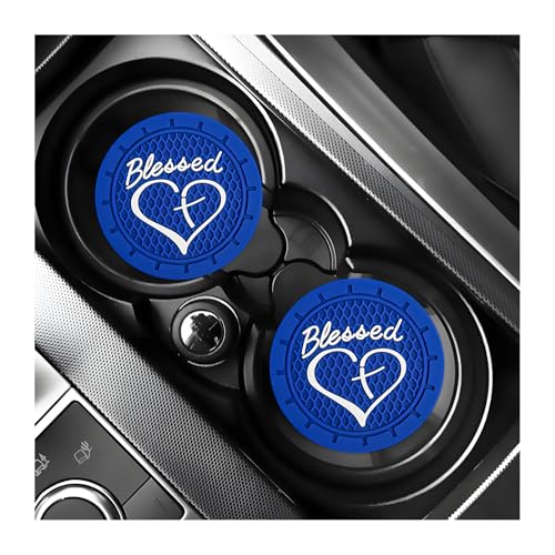 KVAEY 2 PCS Car Cup Holder Coasters, 2.76 Inch Anti Slip Vehicle Drink Mats with Cute Blessed Cross and Heart, Shockproof, Universal Car Accessories (Blue, 2 PCS) - color: Blue, size: 2 PCS