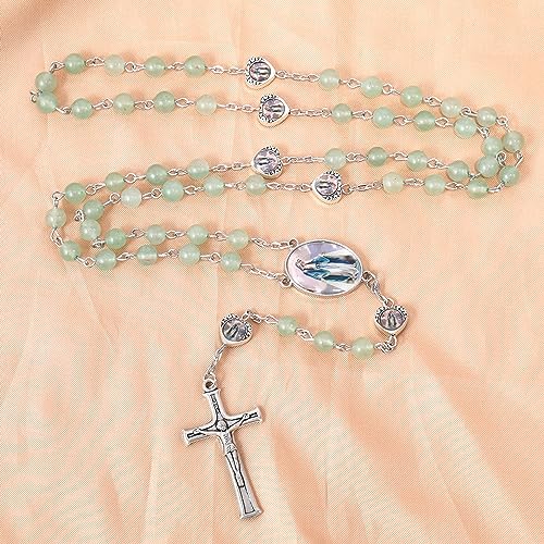 Nazareth Store Natural Stone Beads with Miraculous Epoxy Heart Metal Beads Rosary Necklace Gemstone Christian Gifts - color: Green Aventurine
