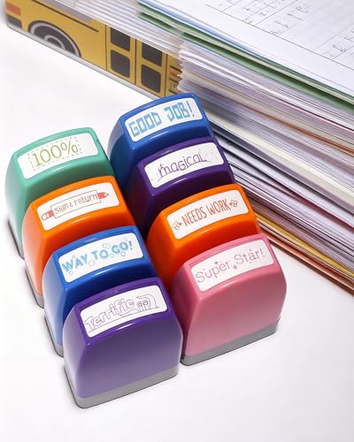 WAFJAMF 8 Pack Teacher Stamps for Grading Self-Inking School Stamp Set