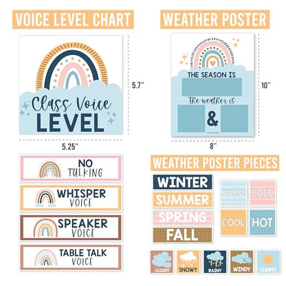 Classroom Calendar Set Bulletin Board Decorations, 98pc School Calendar Set - color: Boho Classic