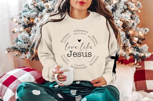 LOTUCY Christian Sweatshirt Women Love Like Jesus Shirt Faith Religious Saying Inspirational Casual lightweight Pullover - color: Apricot, size: Small