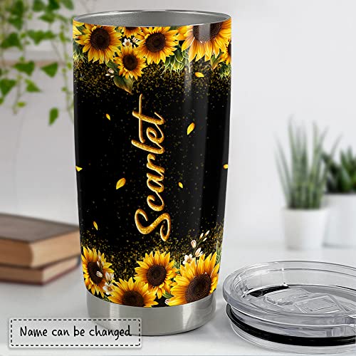 Personalized Black Queen Tumbler Sunflower Custom Name 20oz 30oz Tumblers with Lid Gift for African American Afro Black Girl Encouragement Birthday Women Day - color: Black Woman 2
