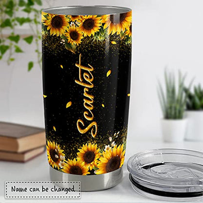 Personalized Black Queen Tumbler Sunflower Custom Name 20oz 30oz Tumblers with Lid Gift for African American Afro Black Girl Encouragement Birthday Women Day - color: Black Woman 2