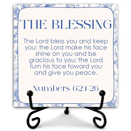 The Blessing Wooden Sign Decor, Numbers 6:24-26 Scripture Plaque, Rustic Wooden Plaque Sign With Iron Stand, Farmhouse Home Office Restroom Desk Shelf Decorations - style: Christian-C