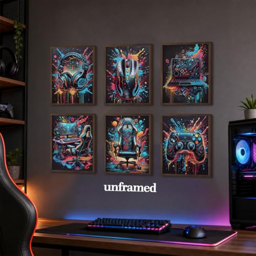 SHRNGCK Game Room Posters Set of 6 Retro Video Game Setup Wall Art Neon Gaming Gamepad Canvas Painting Prints for Teen Boys Room Bedroom 8x10 Unframed - color: Game, size: 10"L x 8"W