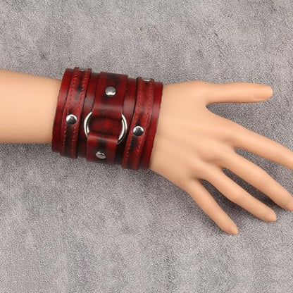 Jeilwiy Punk Rock Gothic Black Rivet Leather Spiked Necklace Collar Neckband Leather Choker Necklace for Women Mom Gifts Adjustable - color: Red Leather Cuff Bracelet