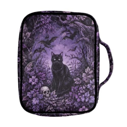 Suobstales Cat Skull Bat Leaves Pattern Bible Cover Carrying Book Case for Women Men Halloween Lightweight Bible Bag Bible Protective with Handle and Zippered Pocket - color: Cat Skull Bat Leaves