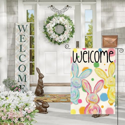 AVOIN colorlife Easter Painted Bunnies Garden Flag 12x18 Inch Outside - size: Garden Size-12 x 18"