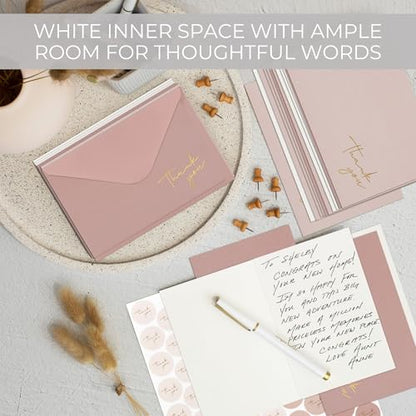 ZICOTO Beautiful Thank You Cards Set of 30 With Envelopes and Stickers - color: Pink