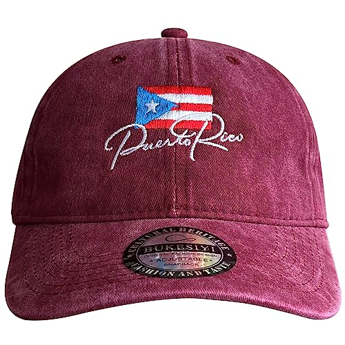 Best Cool Dad Hats for Men Women Baseball Cap - color: Puerto Rico Flag (Washed Burgundy)
